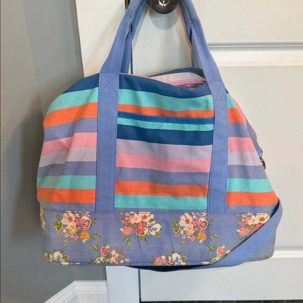 Matilda Jane floral Multicolor Striped weekender canvas Tote **holds tons!** - Picture 4 of 8